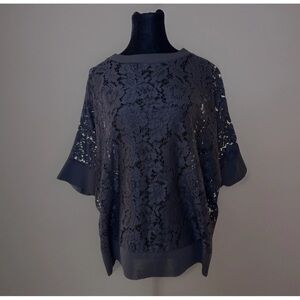 M Made In Italy Black Lace Top Oversized Sz S Short Dolman Sleeve Party Office